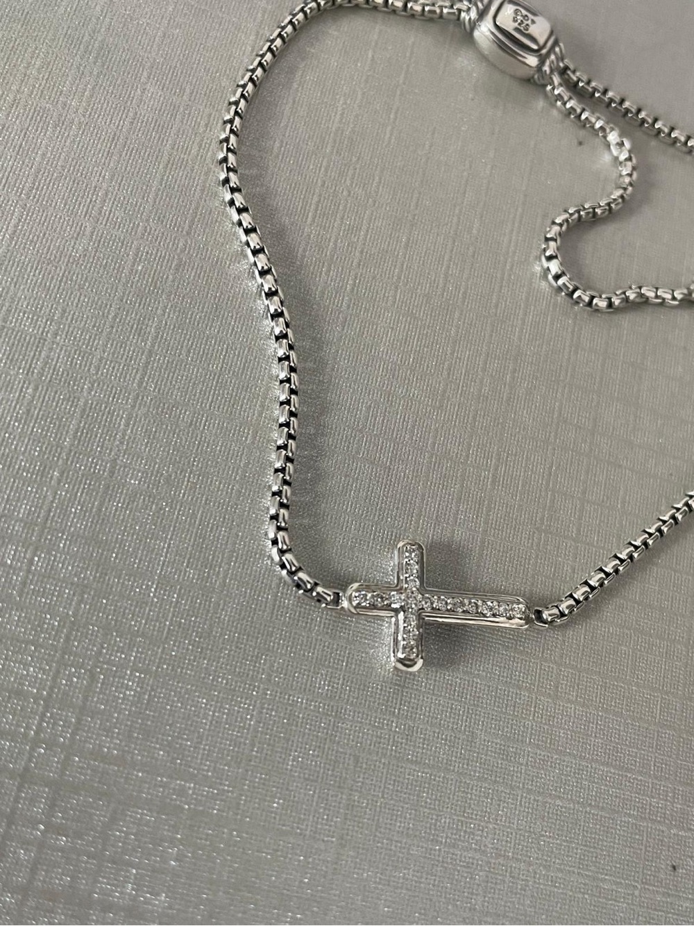 David Yurman Petite Cross Chain Bracelet Sterling Silver with Pave Diamonds - Picture 7 of 8